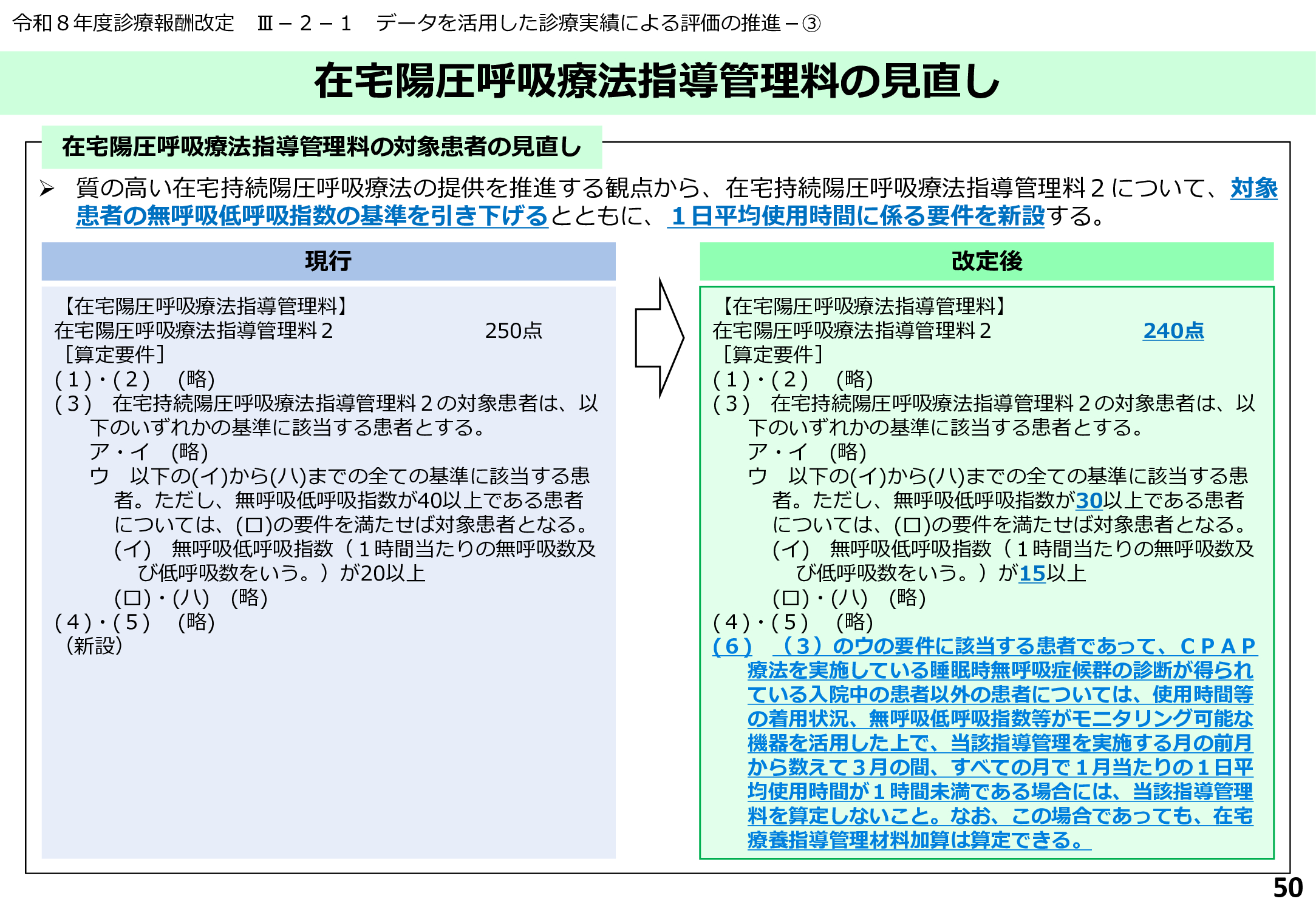 在宅陽圧呼吸療法指導管理料の見直し